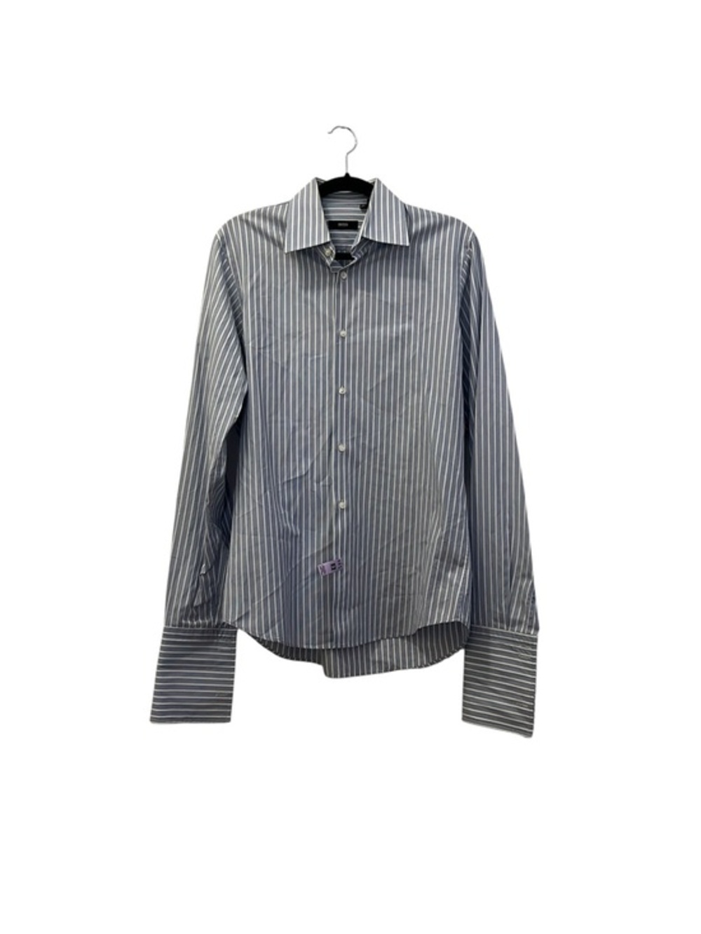 Boss Men's Blue and White Striped French Cuff Dress Shirt 15 34/35